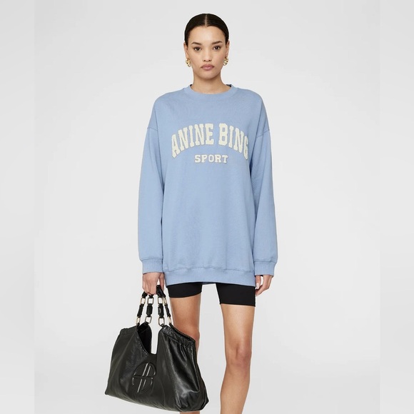 Anine Bing Blue Sweatshirt with Cream Logo - Picture 2 of 5